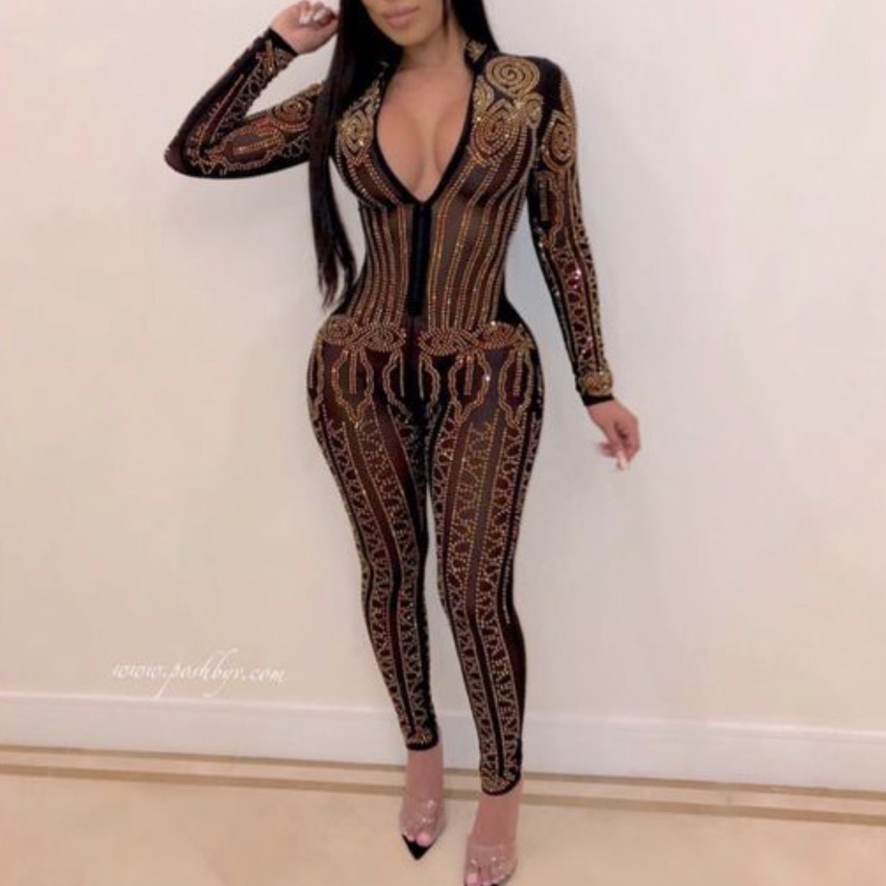 See through bedazzled jumpsuit